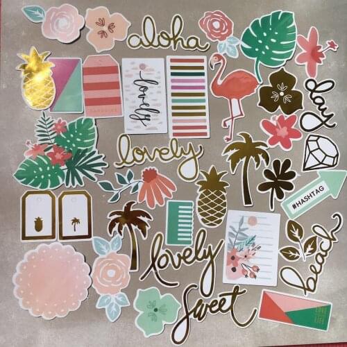 36pcs tropical setting Foil Gold Paper Die Cut Stickers for DIY Scrapbooking Card Making Crafts /photo album Decoration
