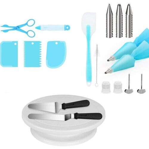 52Pcs Multi-function Cake Decorating Kit Cake Turntable Set Pastry Tube Fondant Tool Kitchen Dessert Baking Pastry Supplies