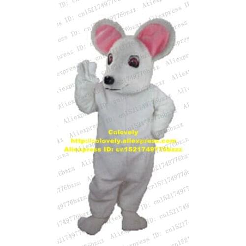 Act White Mouse Lab Rat Mice Laboratory Mascot Costume Mascota Adult Round White Pink Ears Black Globe Nose No.5394 Free Ship