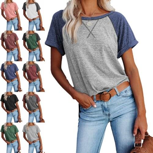 Color Block Cross Top Short Sleeves T Shirt Womens clothing Casual Loose O-Neck Female Tops aesthetic clothes Drop Shipping