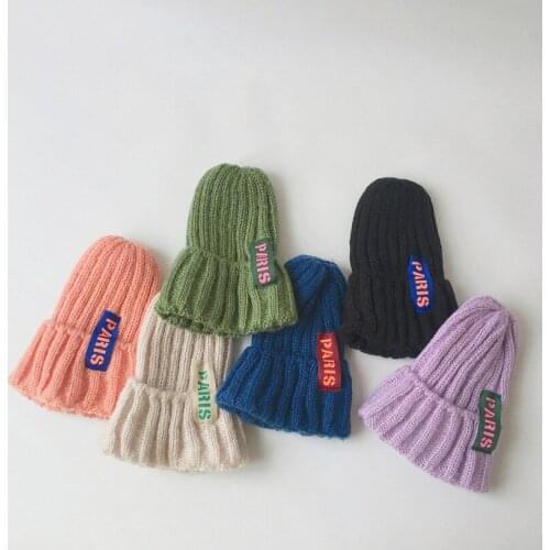 Children Wool Hats Autumn Winter Warm Caps For Boys Girls Ear-Protective Bonnets PARIS Lable Baby Cap Korean Version Knitted Hat