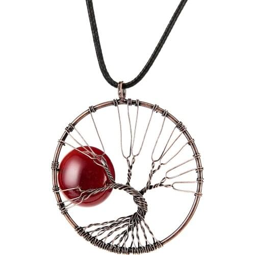 Life Tree Crystal Pendant Necklace Copper Wire Wrapped Necklace Gem stone Chakra Chain Necklace for Women Girls