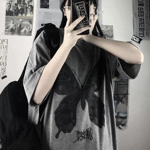 Harajuku Tshirt Streetwear Casual Animal Butterfly Printed Black Shirts White Summer T Shirt Fashion Women Tshirt