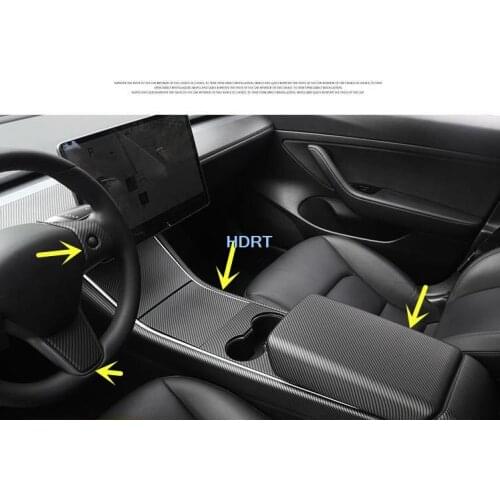 Car Interior Glossy Carbon Fiber Wrap Trim For Tesla Model Y/Model 3 2021 Protector Sticker Decals Accessory