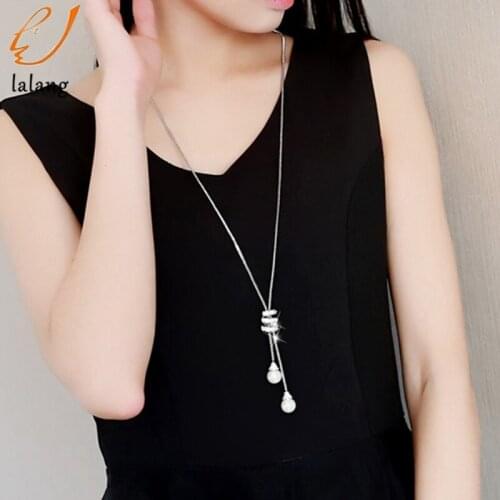 HOT SALE Simulated Pearl Crystal Long Sweater Chain Circles Necklace Vintage Accessary Crystal Collares Statement Jewlery