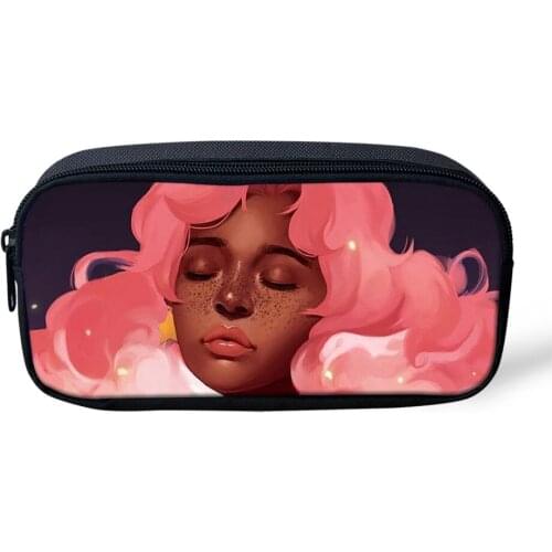 HaoYun Fashion Womens Beautician Black African Girls Pattern Kids Pencil Bags Afro Arts Designer Students Pen Bags Travel Bags