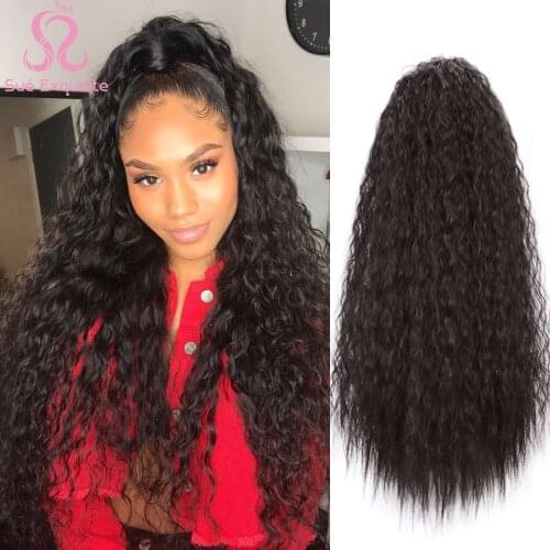 SUe EXQUISITE Curly Long Ponytail Synthetic Hair Clip In Extensions Natural Black Hairpiece Accessories High Temperature Fiber