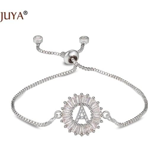Juya Adjustable Zircon Letter Bracelets Crystal Initial Letter Charm Bracelet For Women Girl Jewelry Gift