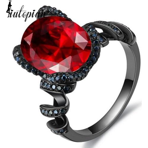 Iutopian Brand Rings With Big Red Cubic Zirconia Statement #DD025