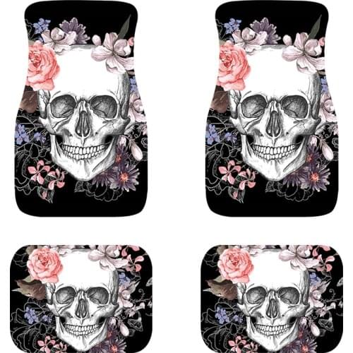Pink big flower skeleton car floor mat 4-piece set general anti slip rubber back foot mat anti slip carpet flower car foot mat