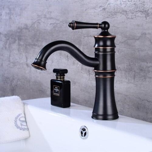 Matte Black Basin Sink Faucet Tall Single Lever Hot and Cold Bathroom Faucet Retro Deck Mounted Universal Water Taps