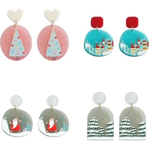 Miwens 2021 Acrylic Christma Tree Drop Earrings For Women Holiday Elements House Snowflake Santa Claus Hanging Earrrings Jewelry
