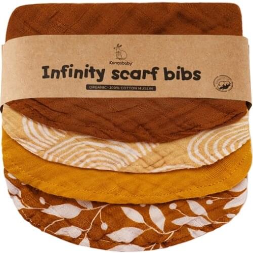 Kangobaby #My Soft Life# 4pcs Muslin Infinity Scarf Bib Fashion Design Newborn Baby Burp Set Cloth