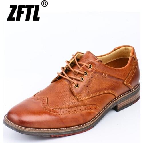 ZFTL mens dress shoes Genuine Leather British style Retro lace-up Spring/autumn mens Business Formal male Bullock shoes 049