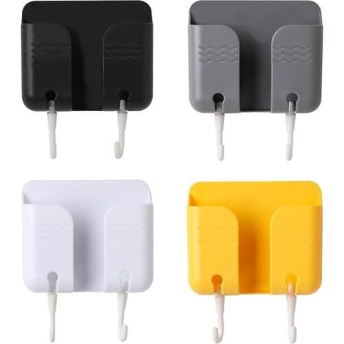 Adhesive Wall Mount Phone Holders with Double Hooks for Cell Phone Charging Brackets Shelf Sticker Fixing