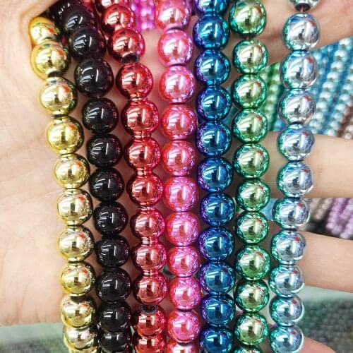 Natural Stone Hematite Loose Beads Color Plating Smooth 2~8mm Round Ball Beaded Women Jewelry Making DIY Bracelet Necklace Parts