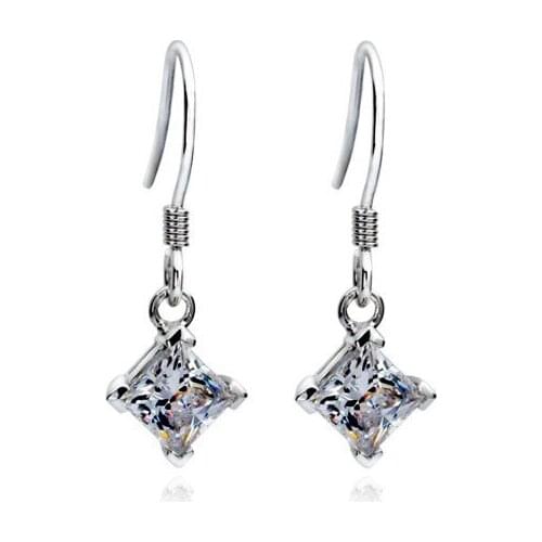 Solid Platinum PT950 Earrings 1CT/Piece Princess Earrings Fine Diamond Dangle Earrings For Women Enagagment Ear Jewelry