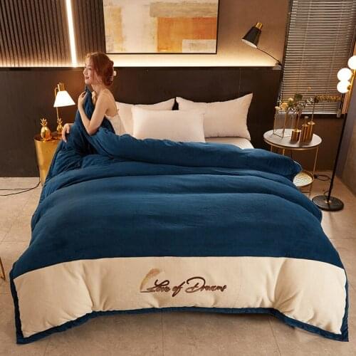 Solid color Splicing Duvet Cover 240x220 Home Textile Flannel Quilt Cover Soft Warm Coral Fleece Blanket Thick Quilt cover Throw