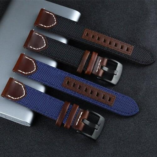 Canvas Genuine Leather Watch Strap 20mm 22mm Sport Watch Bracelet Wristband Green Brown Black Quick Release Spring Bar