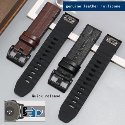 Yopo Genuine Leather Strap Replacement Garmin Fenix 3HR 5X 6X Plus Pro Quick Release Silicone Watchband 22 26mm