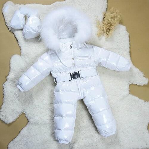 -30 Degree Russian Winter Baby Gloss Snowsuit Real Fur Waterproof Baby Boys Winter Rompers Newborn Jumpsuit Toddler Snow Suit