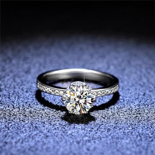 Silver Diamond Test Passed Excellent Cut 1 Carat D Color Good Clarity White Moissanite Rose Shaped Ring Silver 925 Party Jewelry