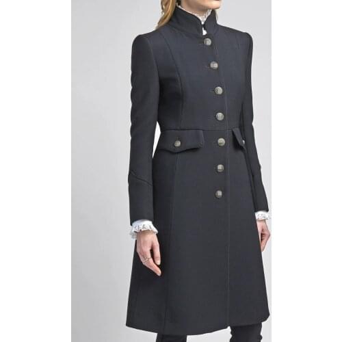 Autumn Winter New Stand Collar Woolen Coats 2021 Elegant Navy Wind Style Single Breasted Slim A word Mid Length Overcoat
