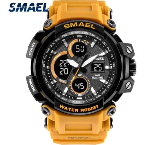 SMAEL Cool Sport Watches For Men Dual Time PU Strap Chronograph Wristwatches Fashion Alarm Military Men’s Watches 1708