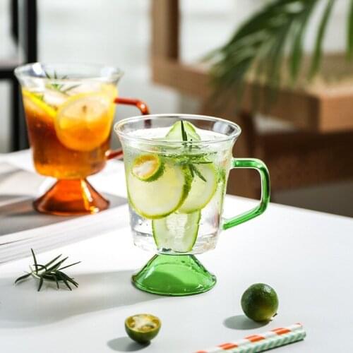 French Style Heat-resistant Glass Mug Creative Coffee Mugs With Handle Goblet Breakfast Cup Milk Juice Tea Mug Drinking Glasses