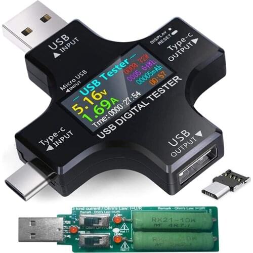 USB C Tester,2 in 1 Type C USB Tester Color Screen IPS Digital Multimeter,Voltage,Current,Power,Temperature,with Loader