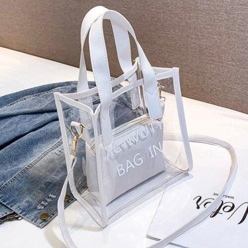 Large-capacity transparent bags female 2021 new summer small fresh transparent jelly bag wild bucket bag composite Bag