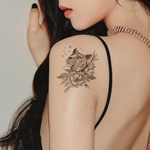 Waterproof Temporary Tattoo Sticker Black Lion Plain Flowers Totem Design Fake Tattoos Flash Tatoos Arm Body Art for Women girl