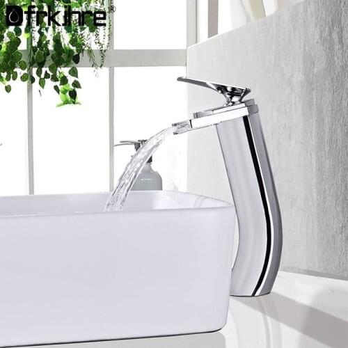 Tall Waterfall Bathroom Faucet Deck Mounted Basin Mixer Faucets Hot Cold Water Faucet Chrome Antique Nickel Sink Taps Torneira