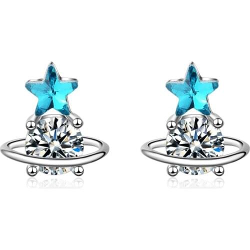 WYJZY Planet Lady Stud Earrings Blue Crystal Star Simple Style Stud Earrings Exquisite Women Casual Wear Jewelry Surprise gift