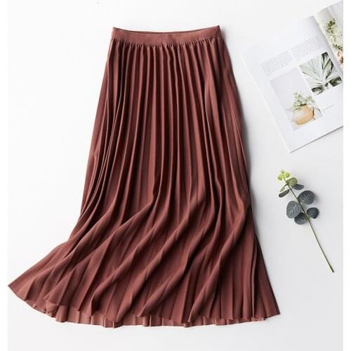 Spring Autumn Simple Pleated Skirt For Women High Waist Slim Red Skirts For Ladies Faldas Mujer Moda Jupe Femme Official Skirts