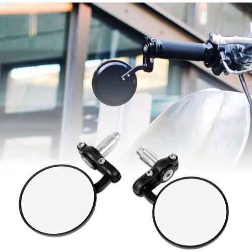 Universal 1 Pair Motorcycle Rear View Mirrors Round 7/8" Handle Bar End Black Motorbike Side Mirror Aluminum For Cafe Racer