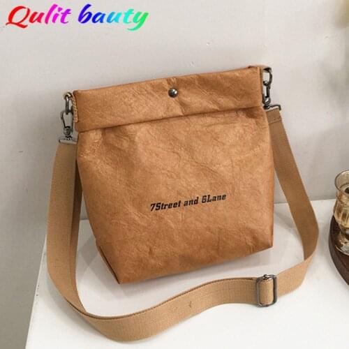 Womens Kraft Paper Shoulder Messenger Bag Retro Studded Handbag for Women Purses and Handbags Designer Eco Friendly Purses Sac