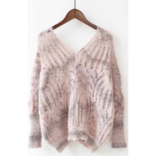 Hollow Out Knitted Women Sweater And Pullovers V-Neck Loose Sexy Solid Casual Home Wear Lady Pulls Outwear Coat Tops