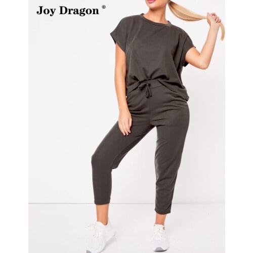 Women Suit Tracksuit Summer 2021 Tops High Waist Pants Plus Size Sportswear Two Piece Set Casual Trousers Ladies Home Clothes