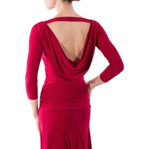 Sexy backless Black Red Women Lady Latin Dance Tops Modern Blue long Sleeve Dance Club Cha / Rumbasamba / Paso Salsa Dresses