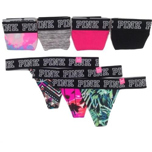 Pink Women Pure cotton fabrics wide-edged letters Ladies Sexy low-waist triangle T-pants