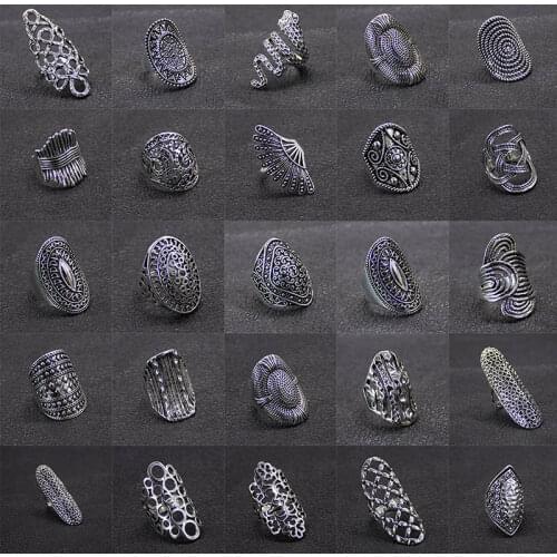 20 Pieces/lot Mix Metal Long Hollow Vintage Rings for Women Elegant Bohemian Couple Engagement Ring Jewelry