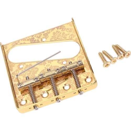 Gold/Black with Flower Design 3 Brass Saddles Guitar Bridge for Telecaster Guitar