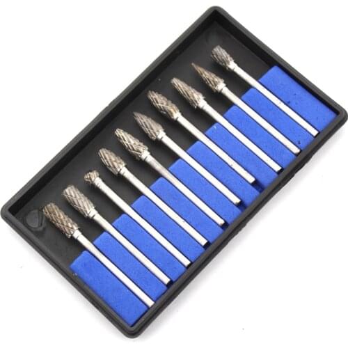 10Pcs 3x 4 5 6mm Head Tungsten Steel Solid Carbide Burrs Rotary Burr Set Dbl End Cut Shank Diameter 1/8" for Dremel Accessories