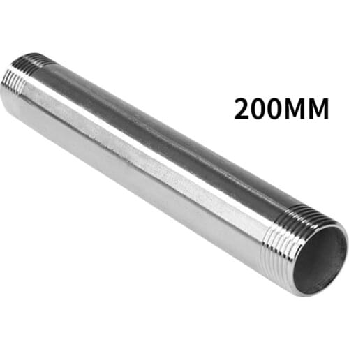 200mm 1/8" 1/4" 3/8" 1/2" 3/4" BSP Male Thread Long Nipple SS304 Stainless Steel Pipe Fitting Connector Adapter Pipe Industrial