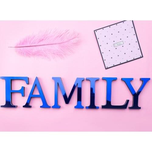 Acrylic Blue Letters 3D Mirror Wall Sticker Home Decoration Holiday Celebration Living Room Bedroom DIY Self-adhesive Art Mural