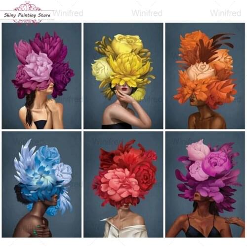 Full Square Round Diamond Painting Abstract Woman Flower 5D DIY Diamond Embroidery Sexy Girl Portrait Diamond Mosaic Home Decor