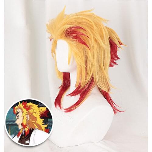 Anime Demon Slayer: Kimetsu No Yaiba Rengoku Kyoujurou Cosplay Wigs Hair Wig + Free Wig Cap