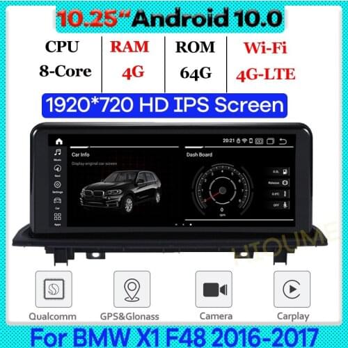 Qualcomn Snapdragon Car Multimedia Player for BMW X1 F48 2016-2017 Android 10.0 Radio GPS Navigation Head unit 1920*720P Screen