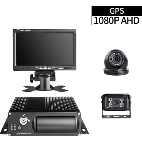 GPS Vehicle Mobile DVR 4 Channel 1080P with 2pcs AHD Metal 2.0MP Cameras 7inch Monitor G-sensor for Truck Surveillance Recorder
